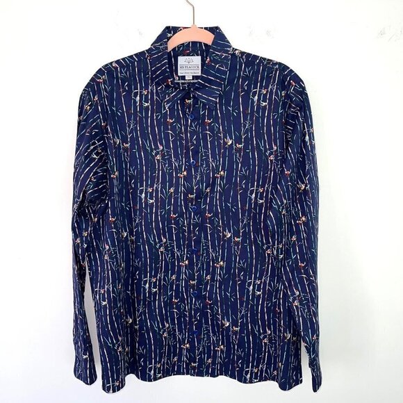 Mr. Peacock Button Front Shirt Mens Size XL Botanical Bird Print Cotton Spandex - Picture 11 of 12